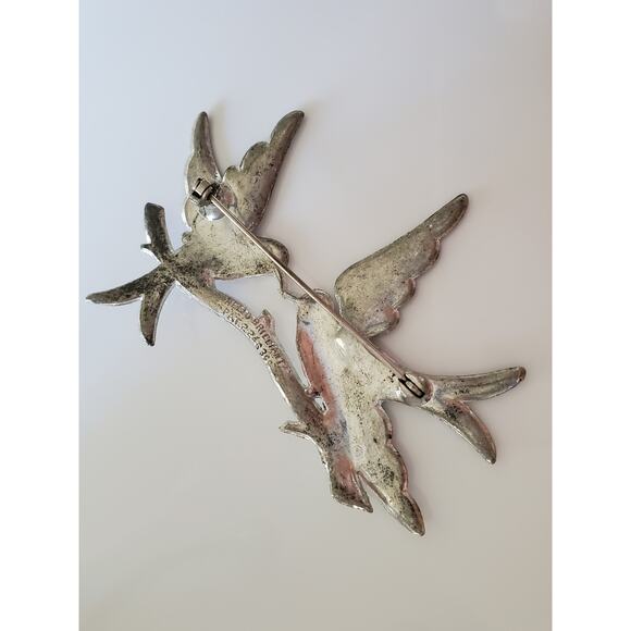 Vintage 1941 Hello Brilliant Designer Pot Metal Two Birds Brooch - Picture 3 of 6